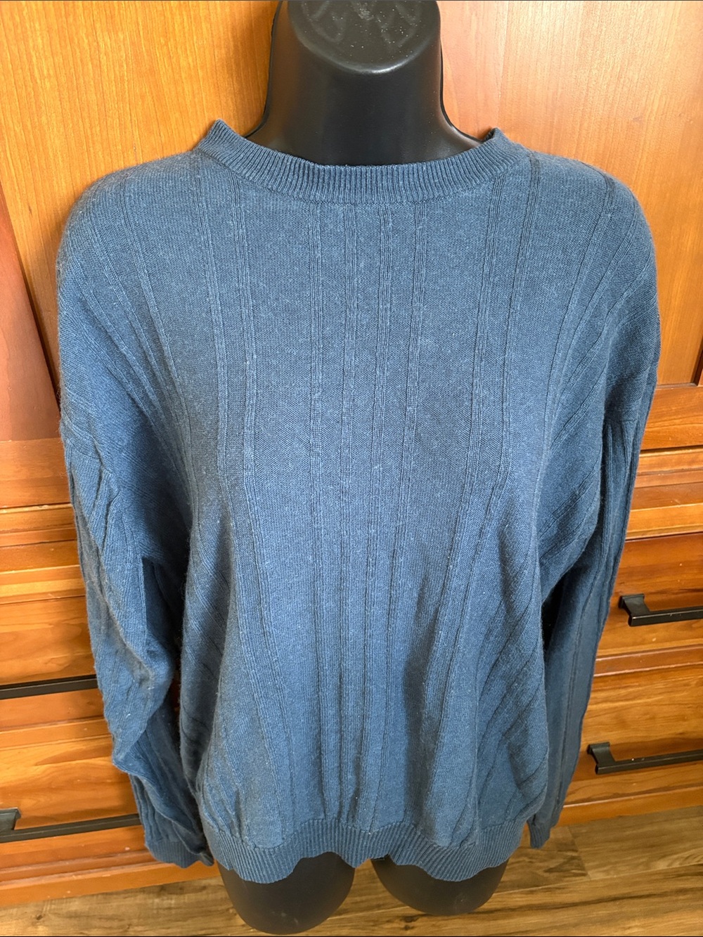 Norm Thompson silk cashmere Blue Crewneck Sweater - Classic Rib Knit